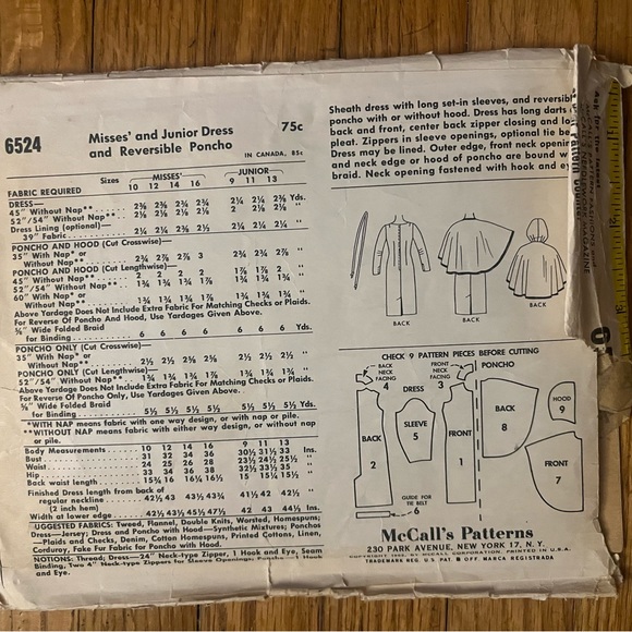 McCalls Vintage Poncho Cape Reversible Sewing Pattern 6524 Misses & Junior Dress - Picture 4 of 5